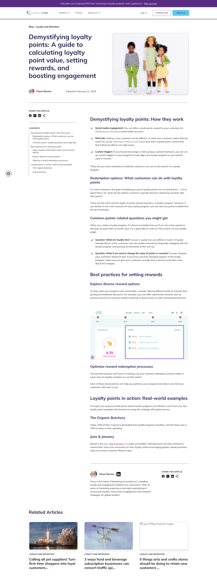 Full view of blog article layout