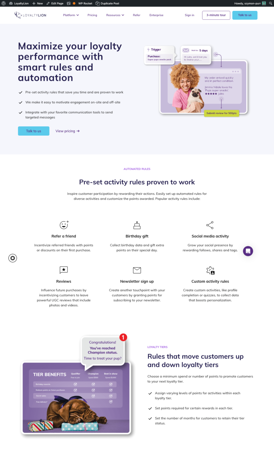 Webpage layout of B2B marketing content