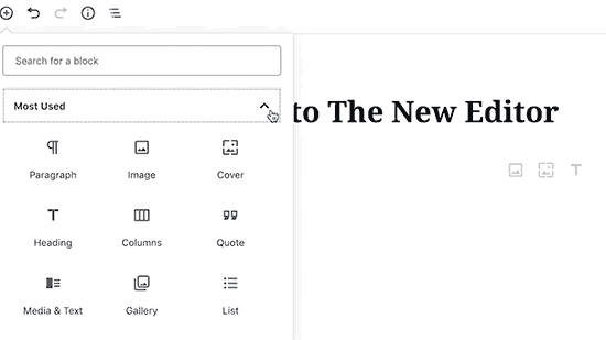 Screen recording showing how to select blocks in the WordPress editor