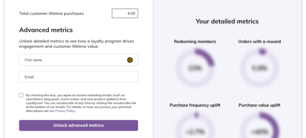 Webpage return on investment calculation metrics blurred out