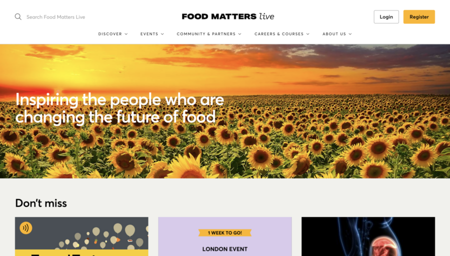 Screenshot of the Food Matters Live website